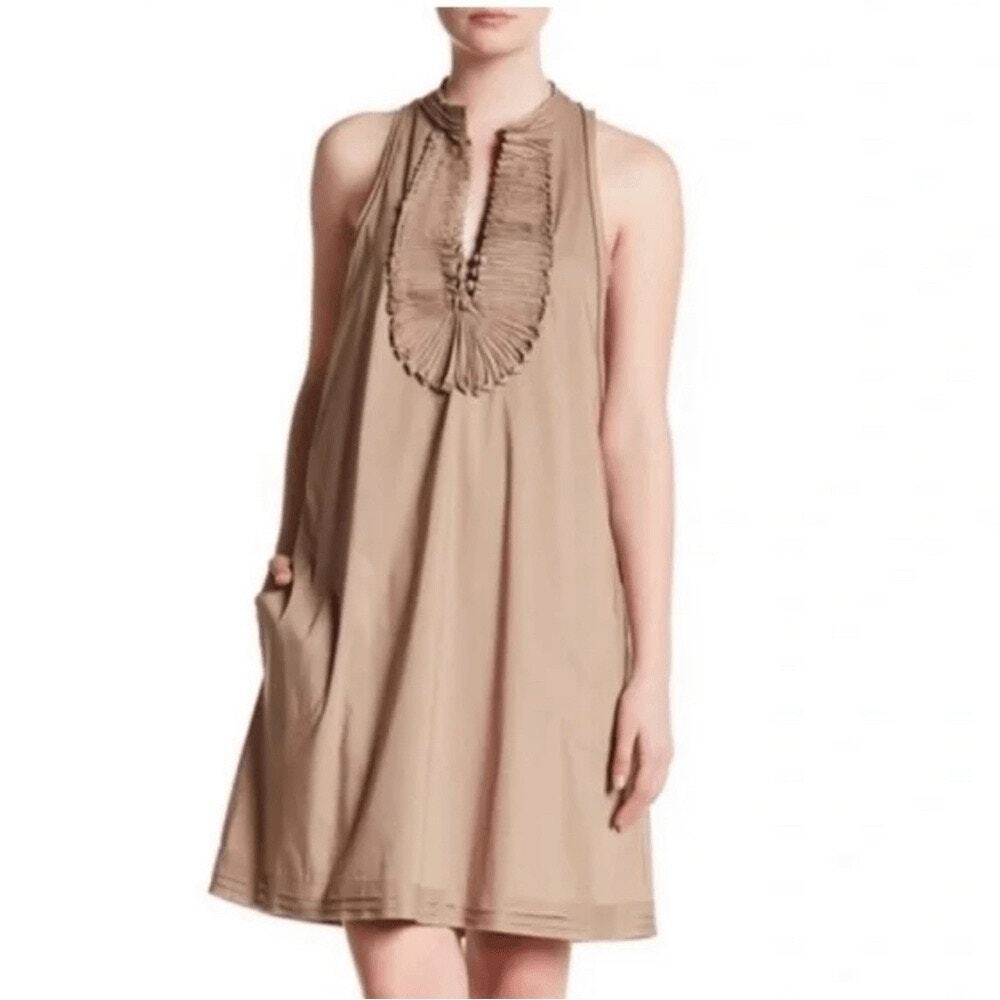 NEW BCBGMaxAzria Pleated Front Panel Dress in Mocha Size Large